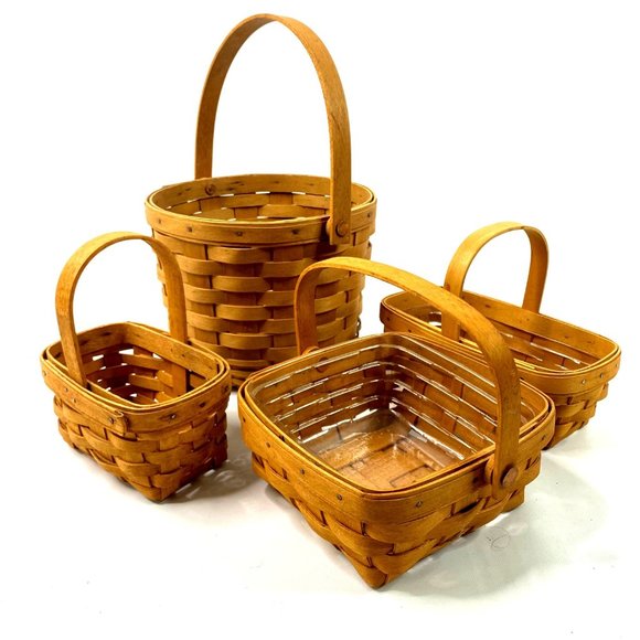 Longaberger Other - Bundle of 4 Vintage 90s Y2K Longaberger Baskets Woven Maple Wood Round Square